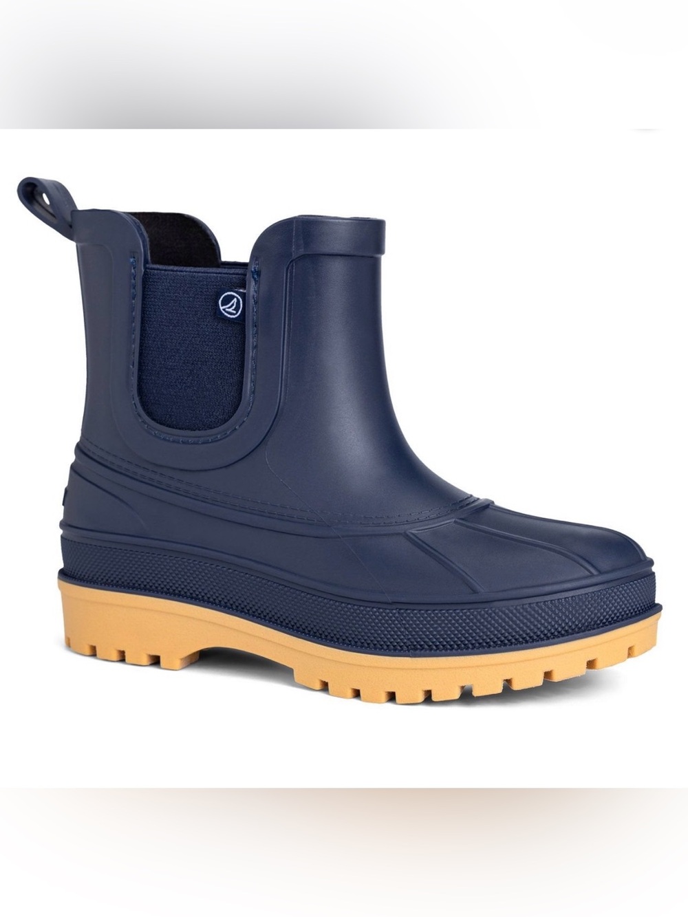 Sperry Kids Navy Blue Rain Boots with Tan Sole - Size 12